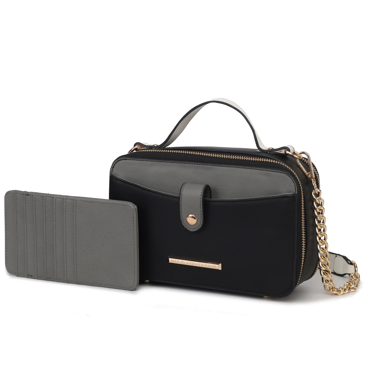 MKF Collection by Mia K MKF-CB-L253BK-GRY Womens Oaklyn Camera Bag for Vegan Leather Fashion Shoulder Purse Crossbody Bag, Black & Gray