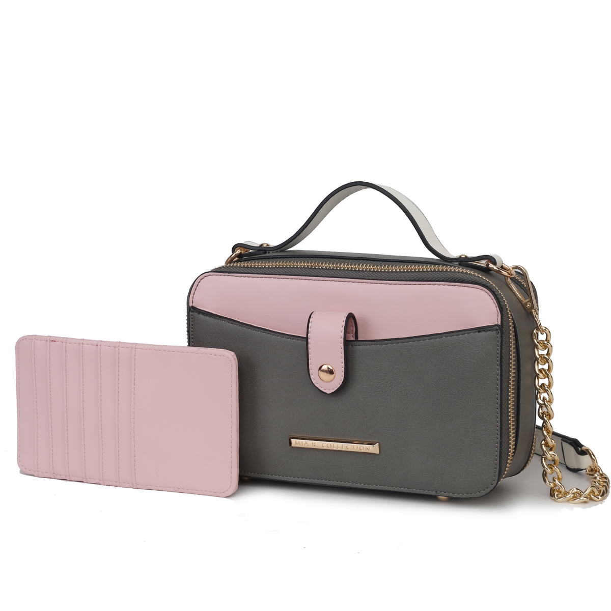 MKF Collection by Mia K MKF-CB-L253CRC-PK Womens Oaklyn Camera Bag for Vegan Leather Fashion Shoulder Purse Crossbody Bag, Charcoal & Pink