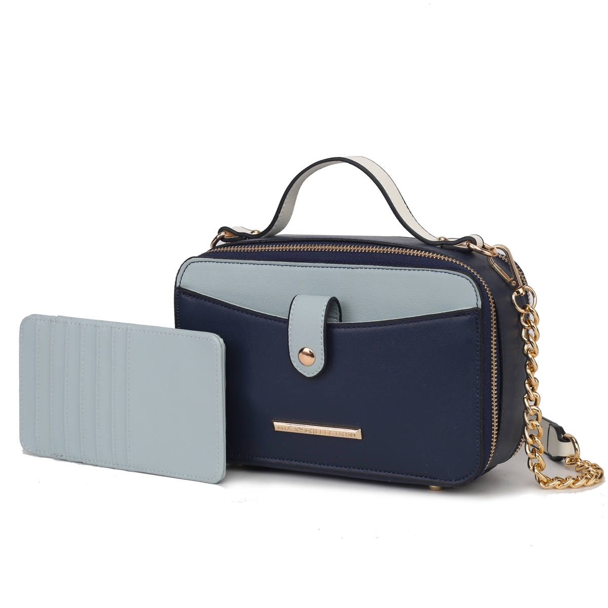 MKF Collection by Mia K MKF-CB-L253NV-LBL Womens Oaklyn Camera Bag for Vegan Leather Fashion Shoulder Purse Crossbody Bag, Navy & Light Blue