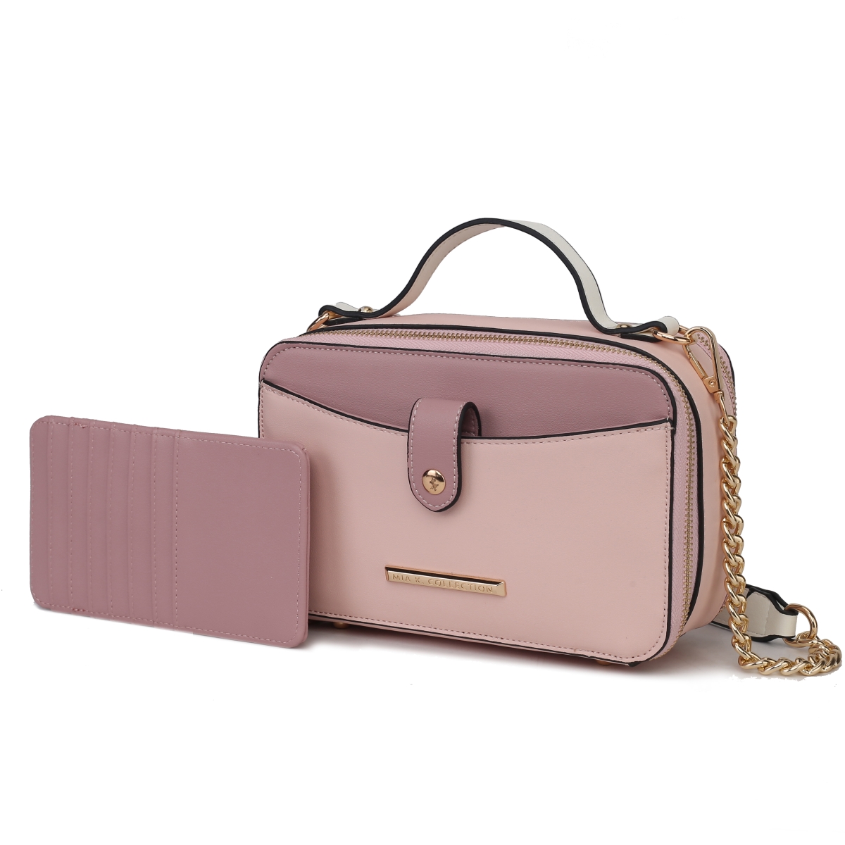 MKF Collection by Mia K MKF-CB-L253PK-MV Womens Oaklyn Camera Bag for Vegan Leather Fashion Shoulder Purse Crossbody Bag, Pink & Mauve