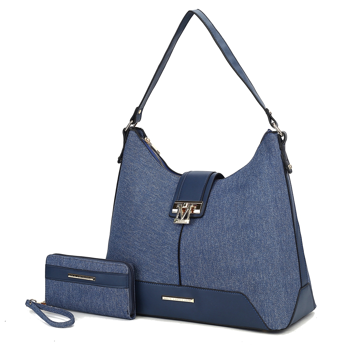MKF Collection by Mia K MKF-CB-X671DM-BL Womens Graciela Vegan Leather Fashion Shoulder Purse Hobo Bag, Denim Blue