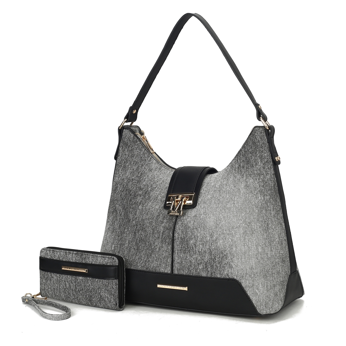 MKF Collection by Mia K MKF-CB-X671DM-BK Womens Graciela Vegan Leather Fashion Shoulder Purse Hobo Bag, Denim Black