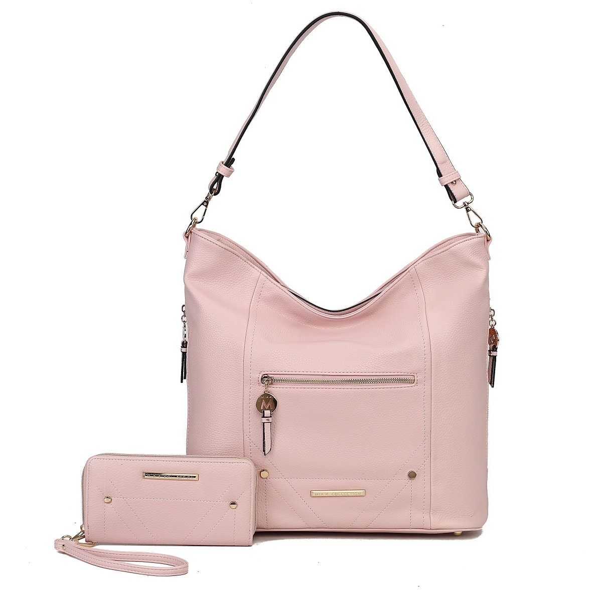 MKF Collection by Mia K MKF-X749PK Womens Jordina Vegan Leather Shoulder Bag with Matching Wallet, Pink - 2 Piece