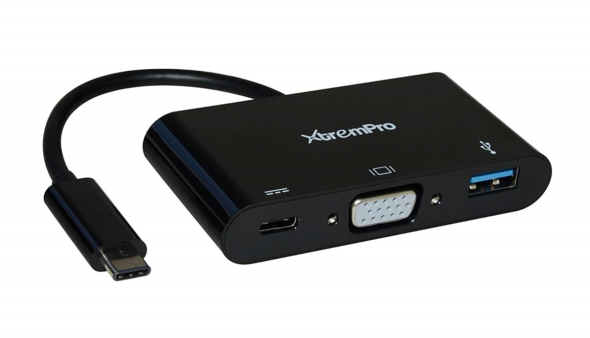 3-in-1 USB Type-C to VGA USB 3.0 Adapter for MacBook Laptop Notebooks - Black
