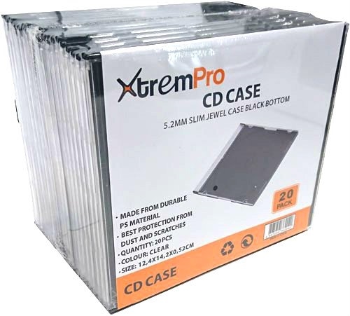 Picture of Xtrempro 11070 0.2 in. CD DVD Slim Jewel Storage Replacement Case, Clear with Black Bottom - Pack of 20