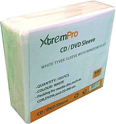 Picture of Xtrempro 11089 CD DVD Tyvek Sleeve Double Sided Storage Plastic Envelop Holds 2 Discs Pet Pocket, White - Pack of 100