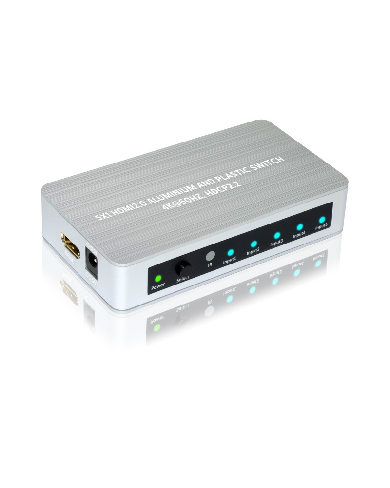61074 5 Port HDMI 2.0 Aluminium Switch 4K 60 Hz HDCP 2.2 - UL