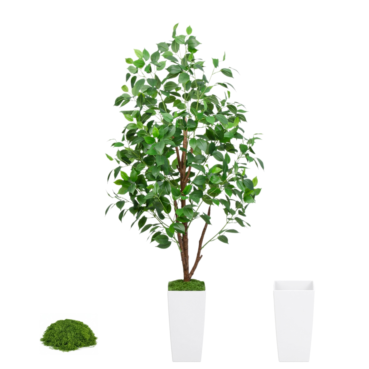 GS-01FT-6FT-White Artificial Ficus Tree 6FT with White Pot, Realistic Faux Indoor Tree (Artificial Ficus Tree)
