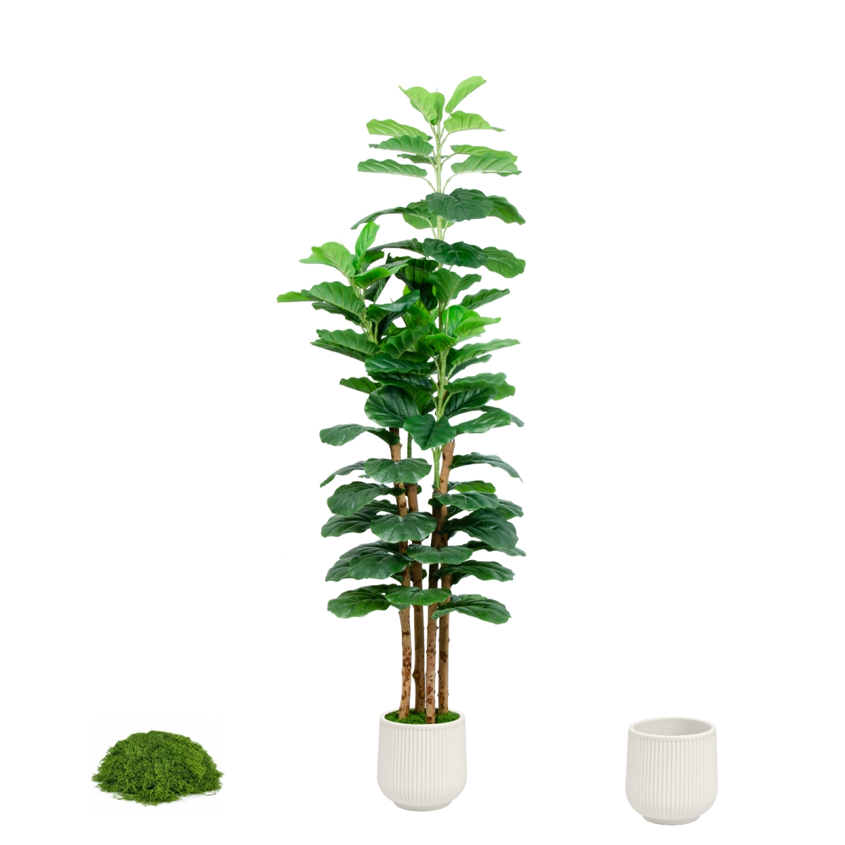 GS-01FL-6FT-03Branches Artificial Ficus Lyrata Tree 6FT , Realistic Faux Fiddle Leaf Fig Tree with White Pot-Three Branches