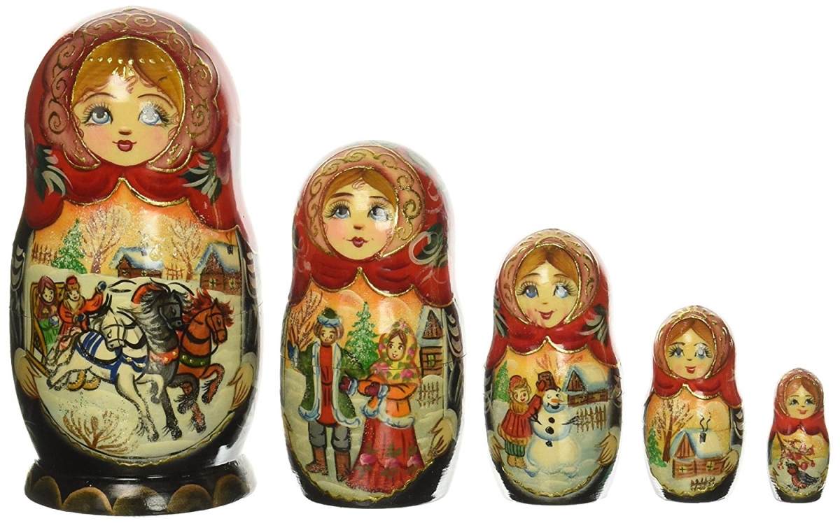 Picture of G.DeBrekht 140075 5 Piece Russian Matryoshka Wooden Stacking Winter Play Nested Dolls Set