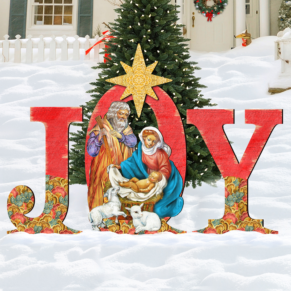 Joy Nativity Wooden Outdoor Decoration