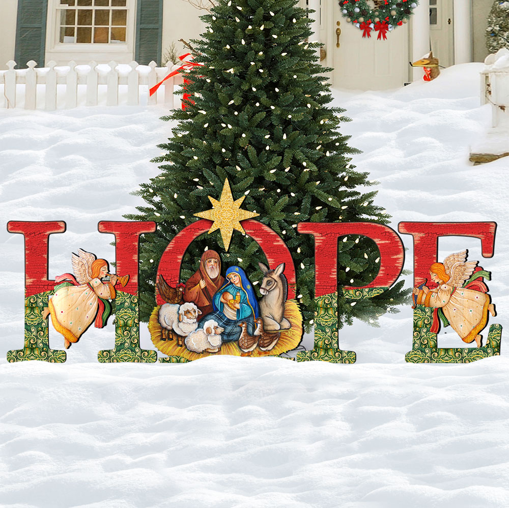 Hope Nativity Wooden Outdoor Decoration
