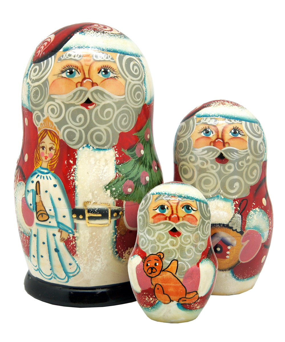 110570 Russian Matryoshka Wooden Stacking Santa Angel Nested Doll - Set of 3 -  G.Debrekht