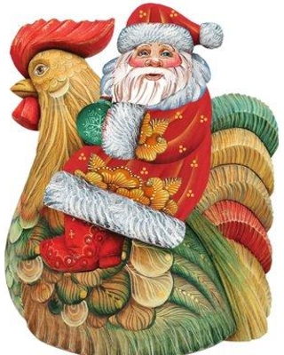 Picture of G.DeBrekht 8111340M Santa on Rooster Wooden Decorative Hanging or Freestanding Figurine for Home & Garden