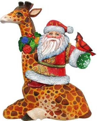 Picture of G.DeBrekht 8111360M Wooden Santa on Giraffe Decorative Hanging or Freestanding Figurine for Home & Garden
