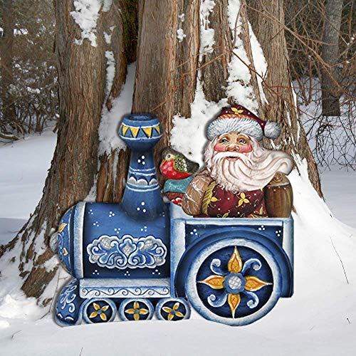 Picture of G.DeBrekht 8129211M Wooden Train Riding Santa Christmas Decorative Hanging or Freestanding Figurine for Home & Garden