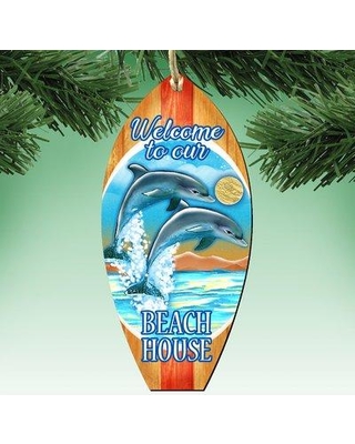 Picture of G.DeBrekht 8114070M Wooden Dolphins Surfboard Decorative Hanging or Freestanding Figurine for Home & Garden