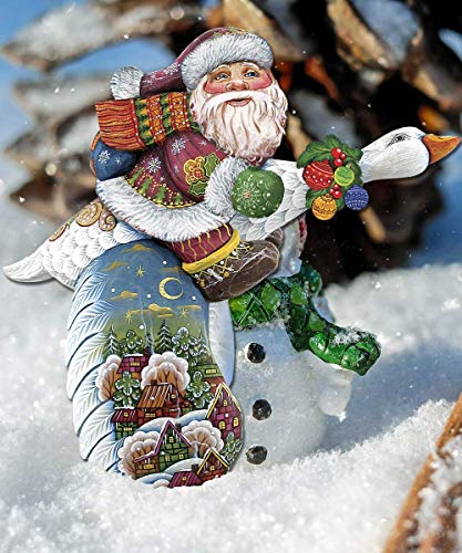 Picture of G.DeBrekht 8114060M Wooden Goose Traveling Santa Decorative Hanging or Freestanding Figurine for Home & Garden