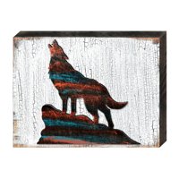 Wolf on the Stone Vintage Wildlife Art on Board Wall Decor