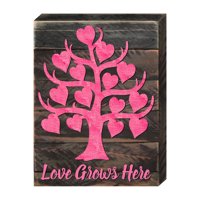 Love Grows Here Tree Art on Board Wall Decor