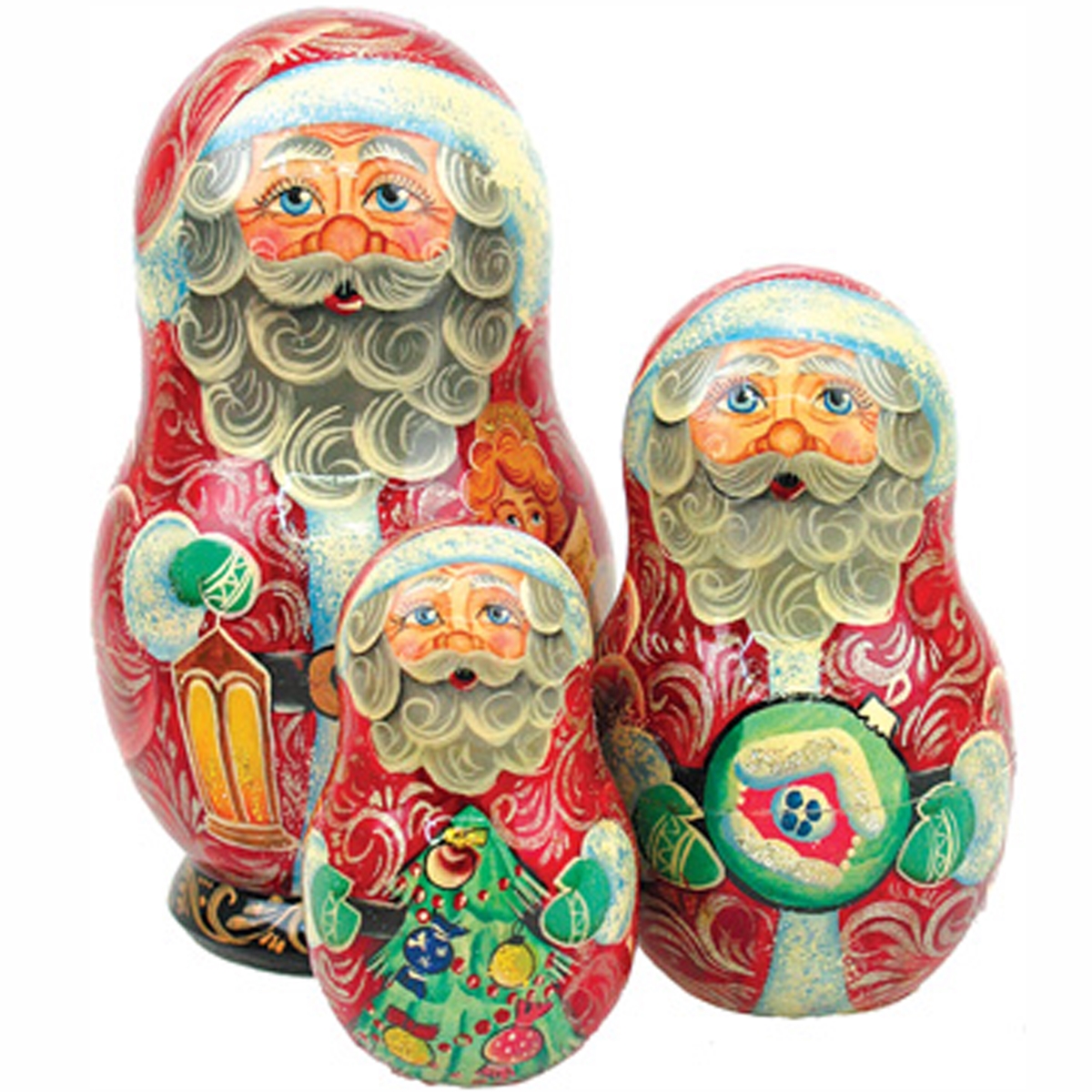 Picture of G.DeBrekht 110571 Santa Lamplighter Russian Matryoshka Wooden Stacking 3 Nested Dolls