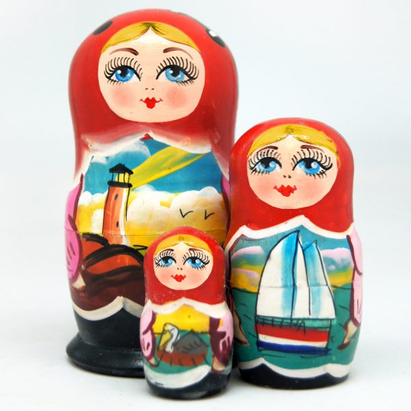 Picture of G.DeBrekht 14720 Russian Matryoshka Wooden Stacking Lighthouses 3-Nest Doll