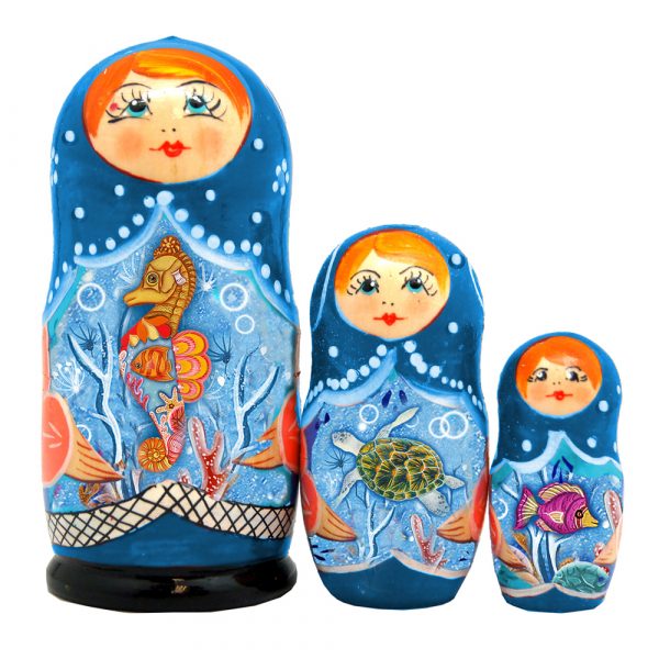 Picture of G.DeBrekht 14721 Russian Matryoshka Wooden Stacking Little Fishes 3-Nest Doll
