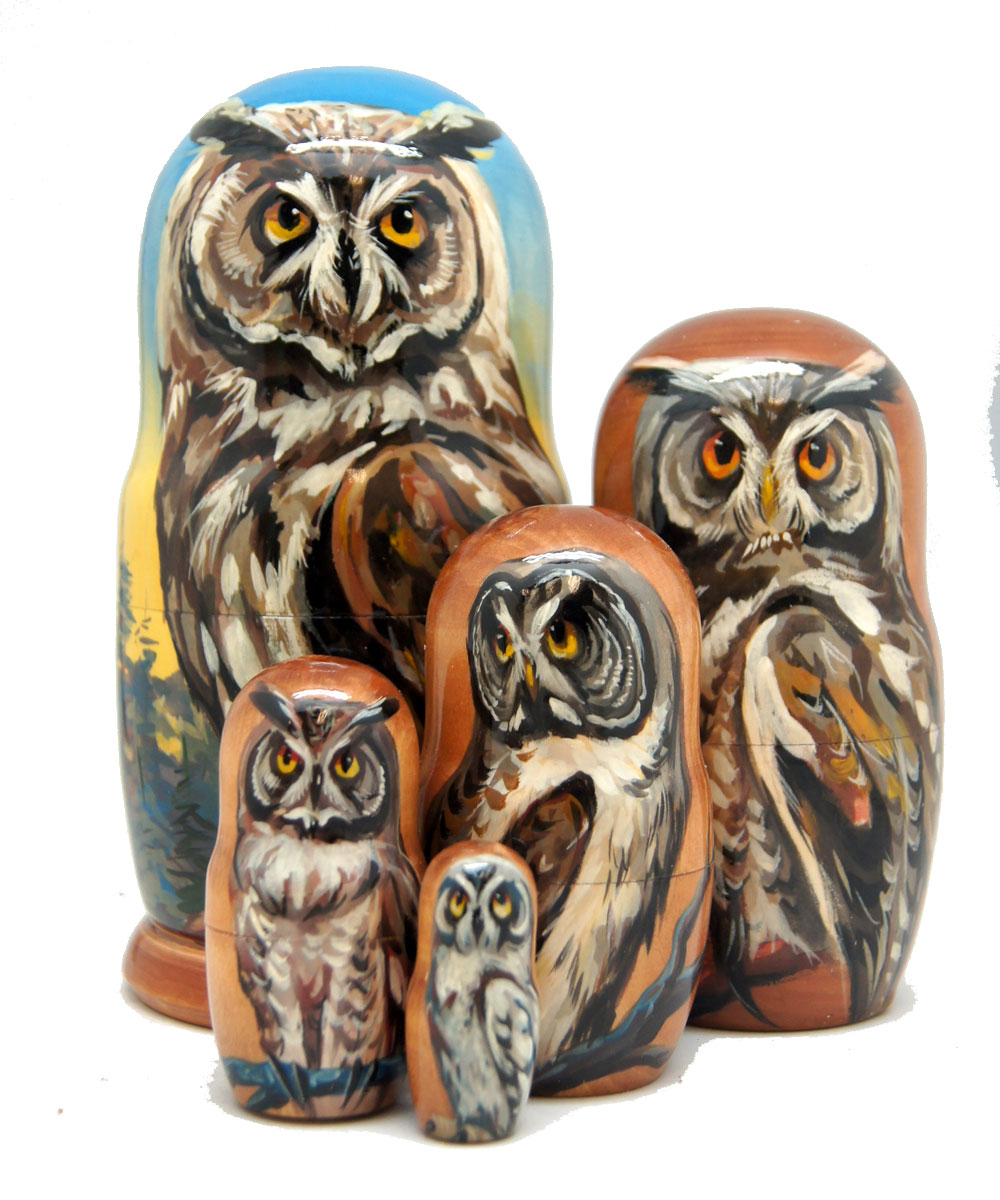 Picture of G.DeBrekht 150012 Russian Matryoshka Wooden Stacking Wise Forest Owl Nested Dolls - Set of 5