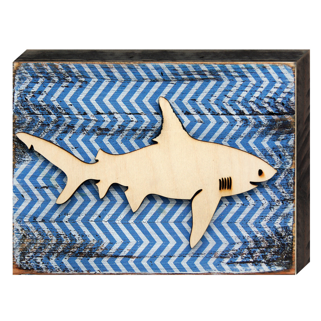Vintage Deep Sea Shark Vintage Art on Board Wall Decor