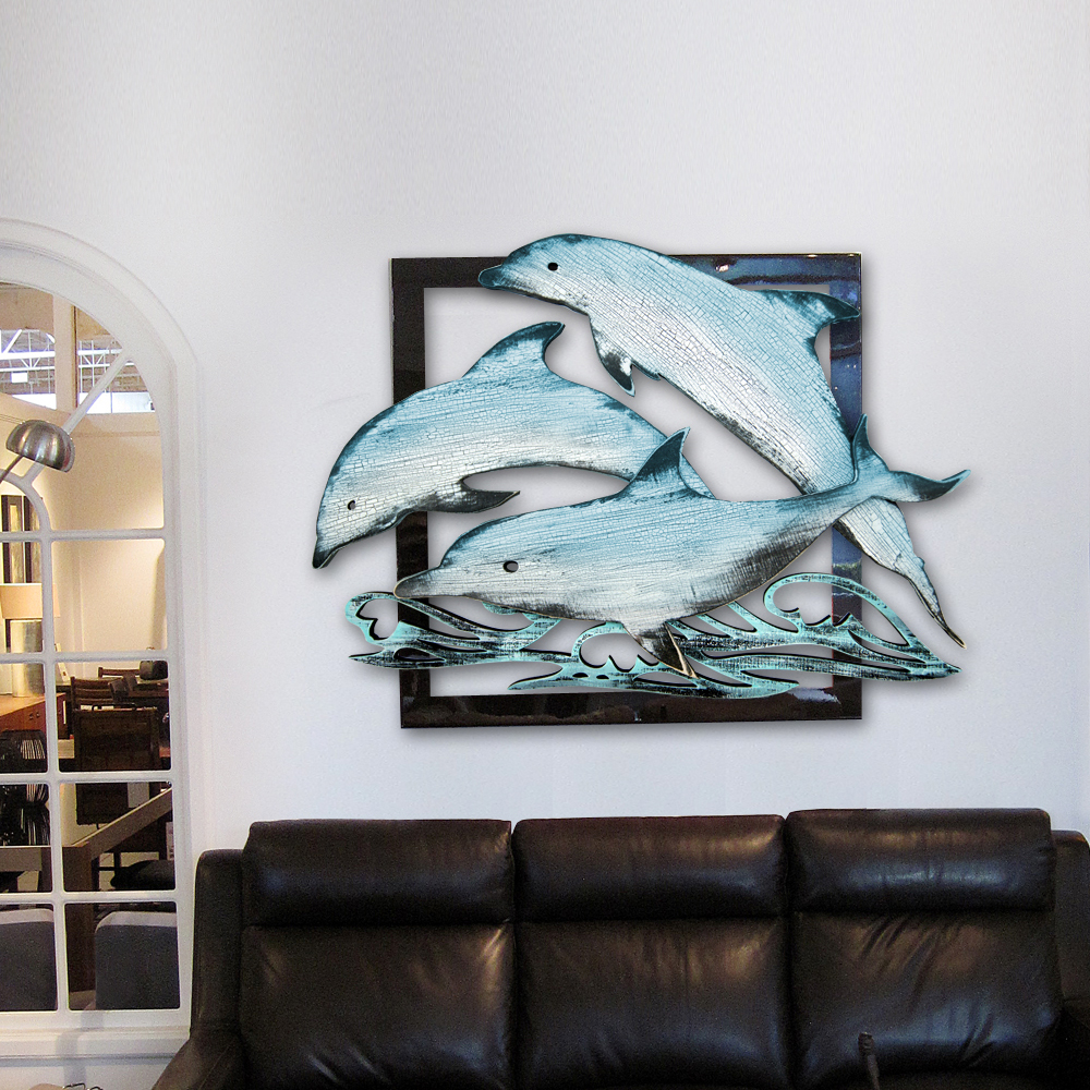 Dolphin Pod in Frame Rustic Wooden Art