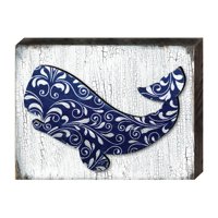 Nautical Vintage Whale Art on Board Wall Decor  Wood
