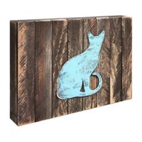 Cat Block Art on Board Wall Decor