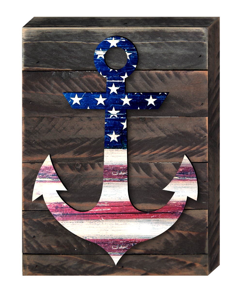 98913-08 Patriotic Anchor Home of the Brave Quote Americana Art on Board Wall Decor