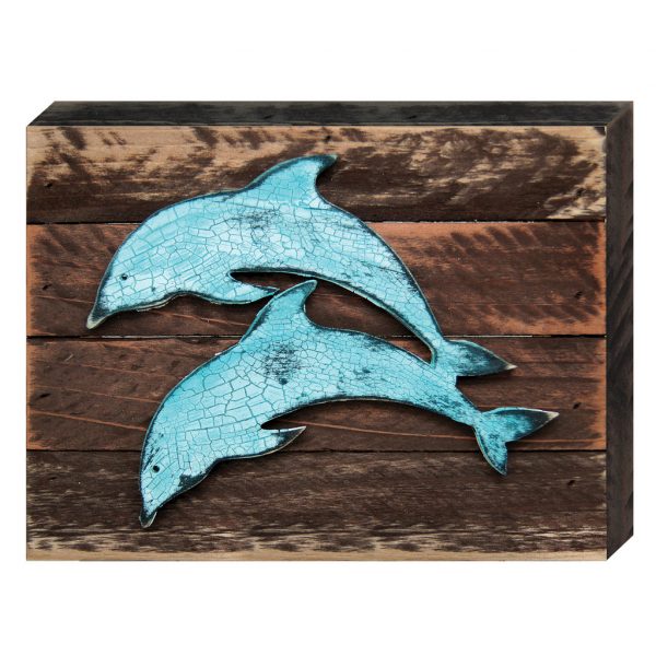 Two Dolphins Art on Board Wall Decor