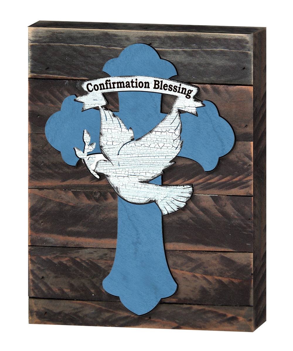 Conformation Blessing Quote, Cross Art on Board Wall Decor
