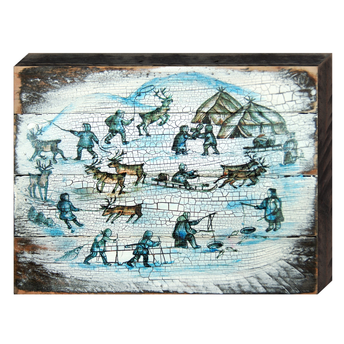 Alaska Village Drawing Art on Board Wall Decor