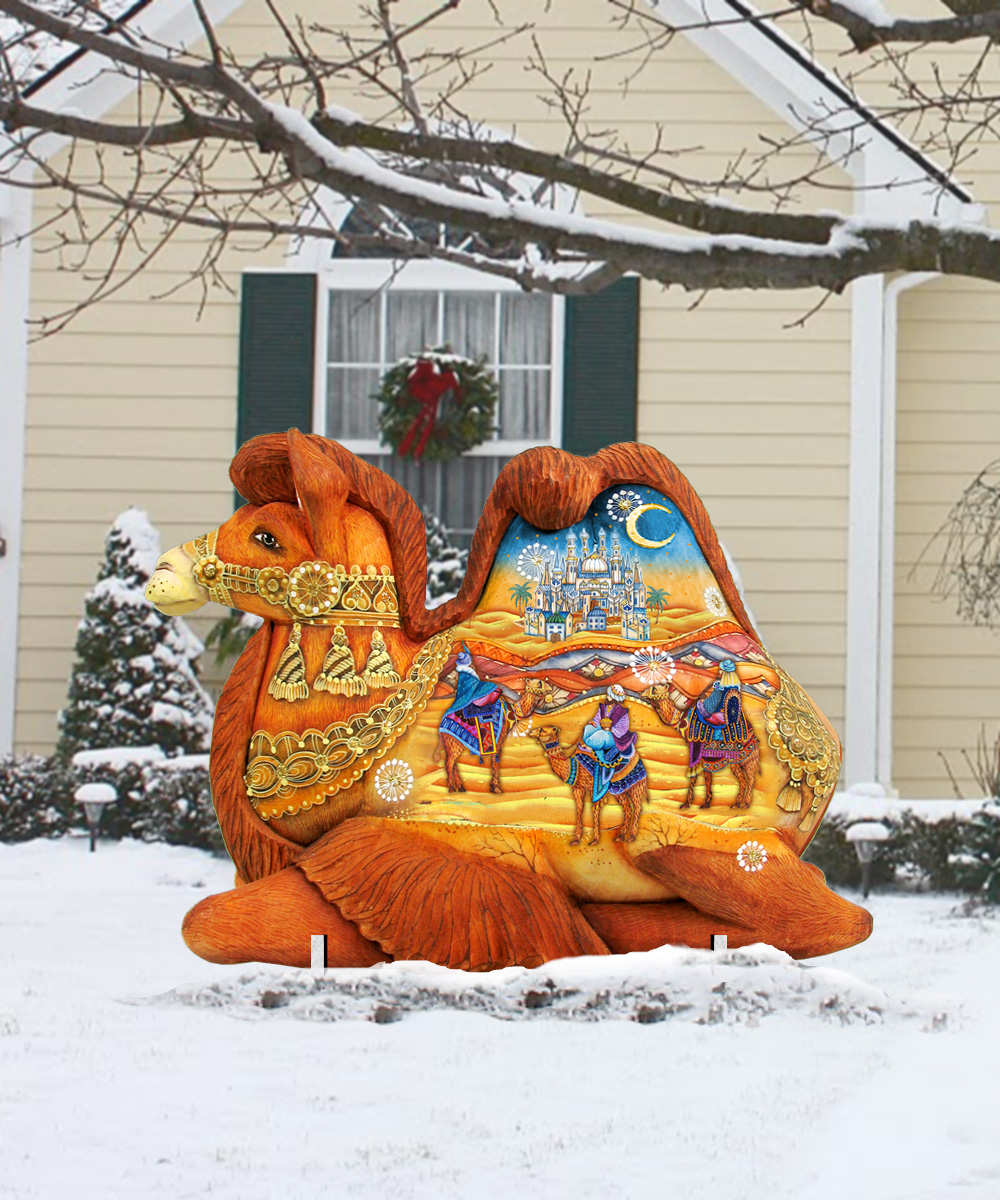 Three Kings Camel Free Standing Garden Decor - Multicolor - 24 x 32in.