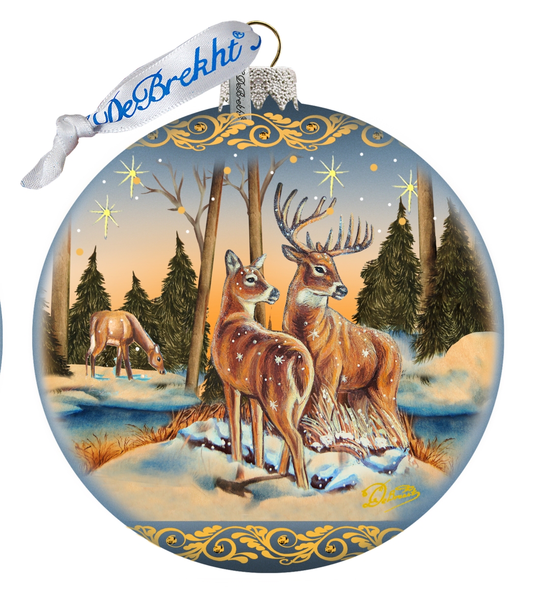 Limited Edition, Oversized Peaceful Greetings Reindeers, Glass Ball, Wildlife Decor - 73883 by G.DeBrekht