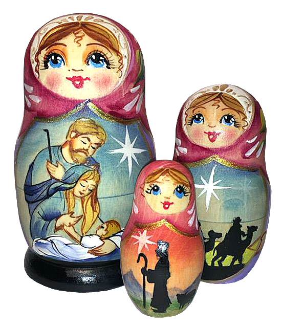 Picture of G.DeBrekht 14731 3 Piece Russian Matryoshka Wooden Stacking Nativity with Three Kings Nested Dolls