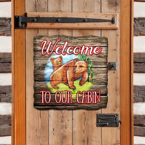 Picture of G.DeBrekht 8114080M Wooden Welcome Cabin Bears Decorative Hanging or Freestanding Figurine for Home &amp; Garden
