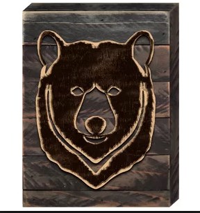 Brown Bear Face Silhouette Art on Board Wall Decor