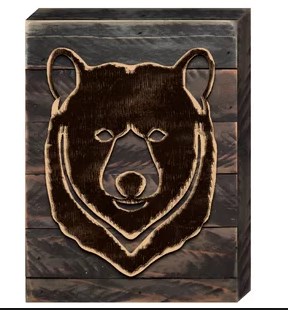 Brown Bear Face Silhouette Art on Board Wall Decor
