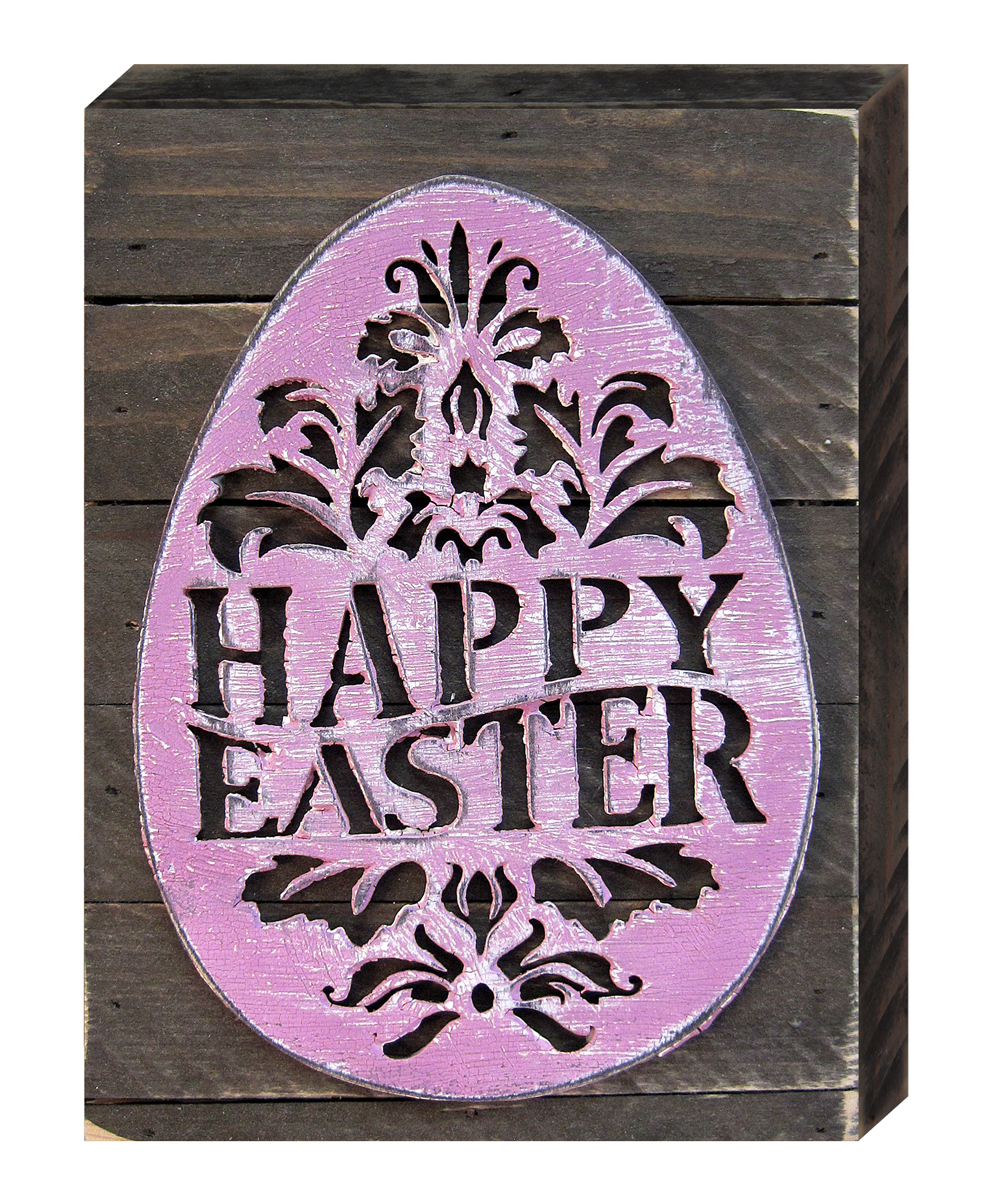 Happy Easter Egg Art on Board Wall Decor