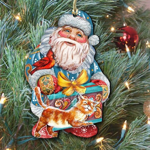 Picture of G.DeBrekht 8119175M Wooden Kitty Santa Christmas Decorative Hanging or Freestanding Figurine for Home & Garden