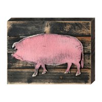 Vintage Country Style Pink Pig Art on Board Wall Decor