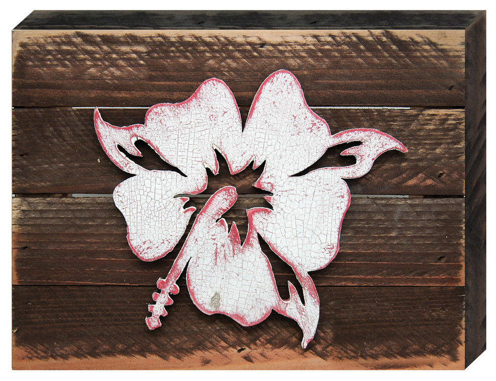 Hibiscus Flower Art on Board Wall Decor