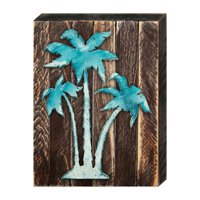 Vintage Tropical Island Palm Tree Art on Board Wall Decor