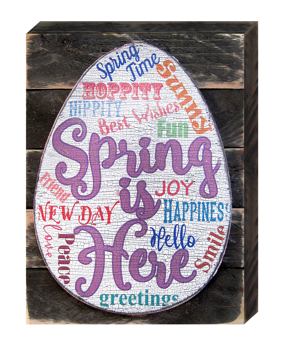 Spring is Here Easter Egg Art on Board Wall Decor