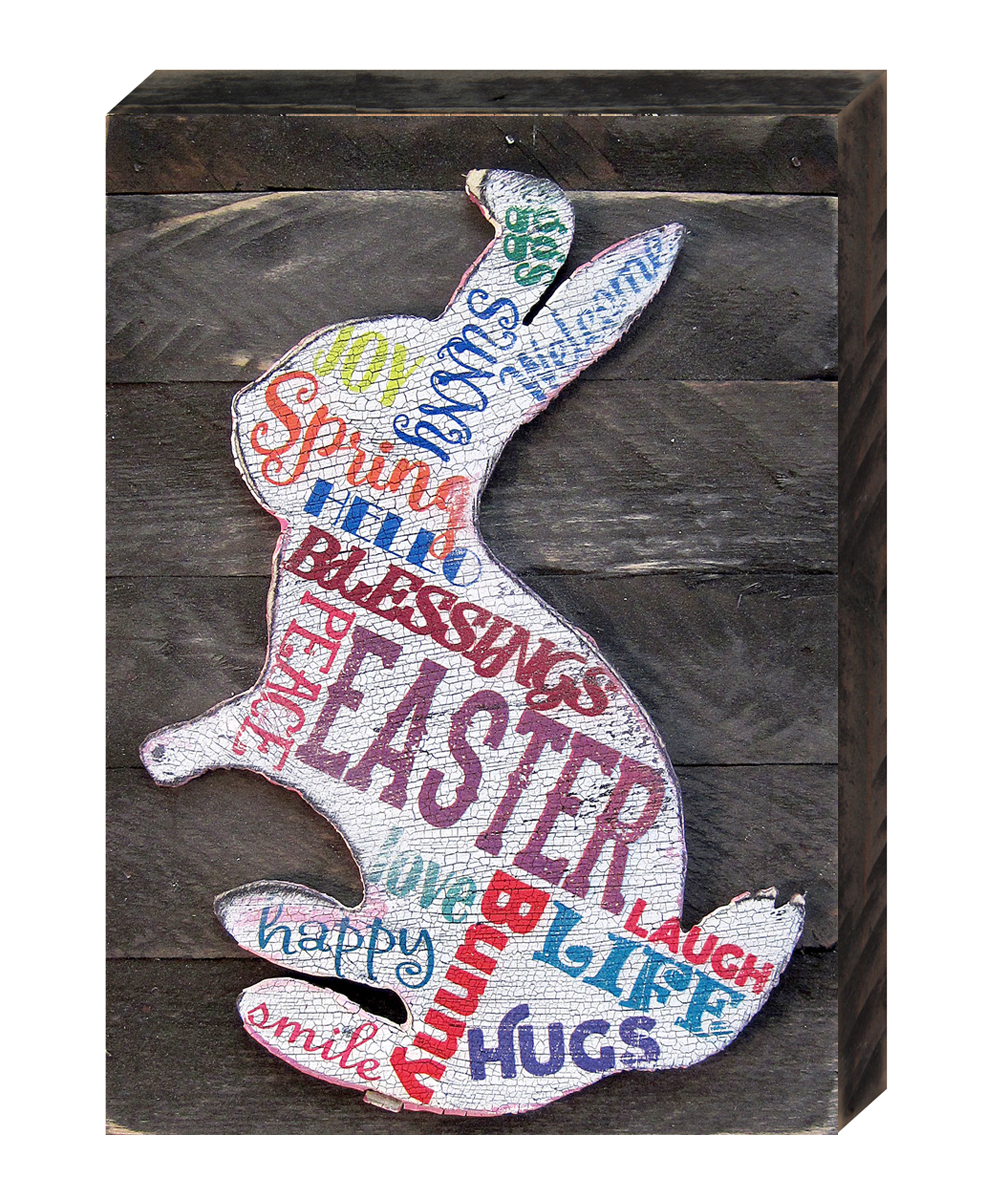 98717-08 Easter Bunny Quotes Rustic Textual Art on Board Wall Decor