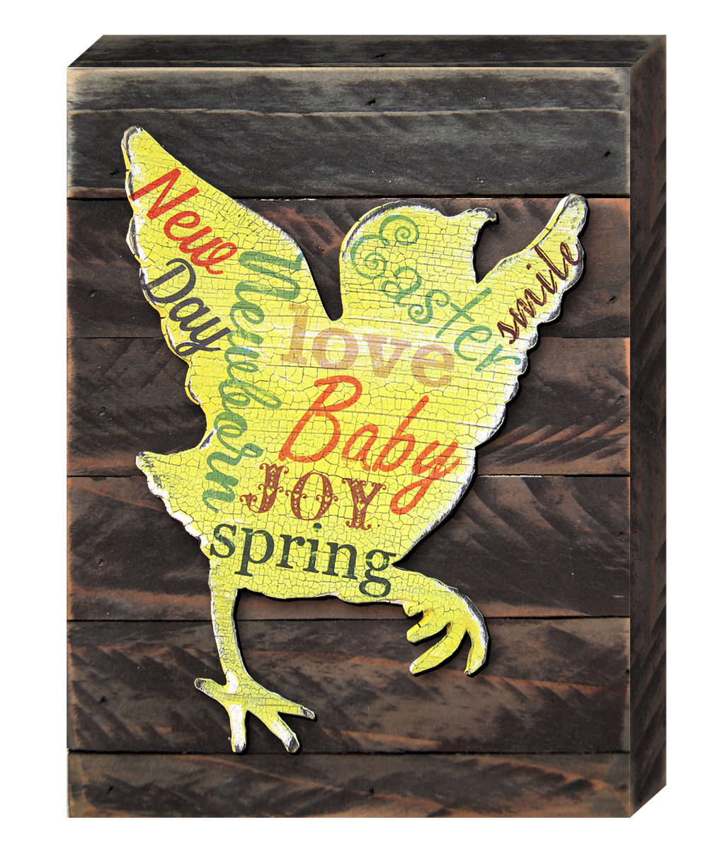 Baby Chick Easter Art on Board Wall Decor
